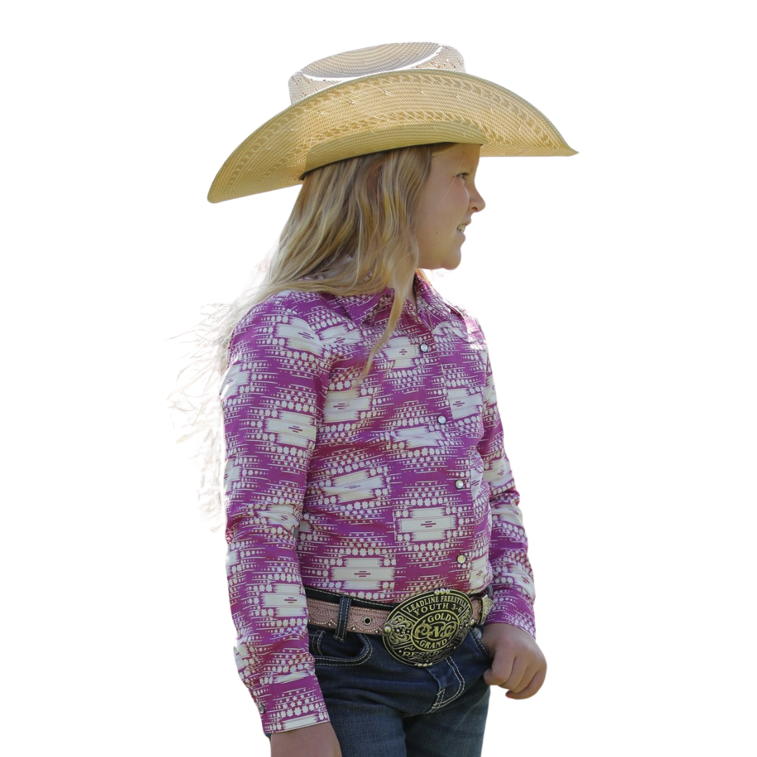 Cinch Youth Girl's Southwestern Print Pink Shirt