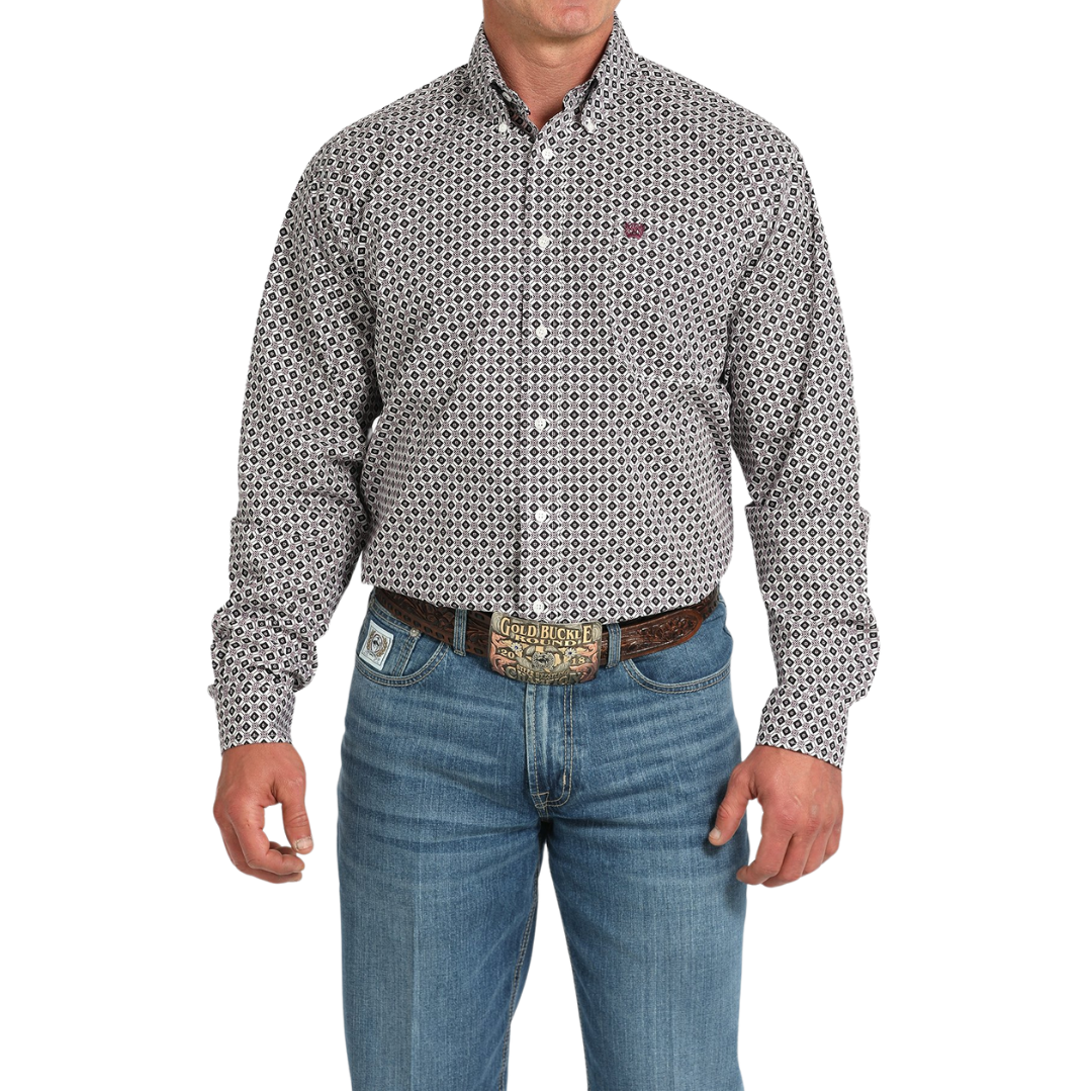 Cinch Men's Diamond Print White Shirt