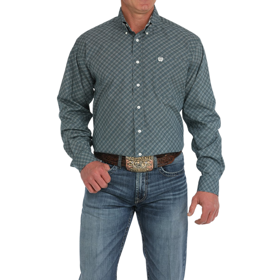 Cinch Men's Geometric Print Blue Shirt