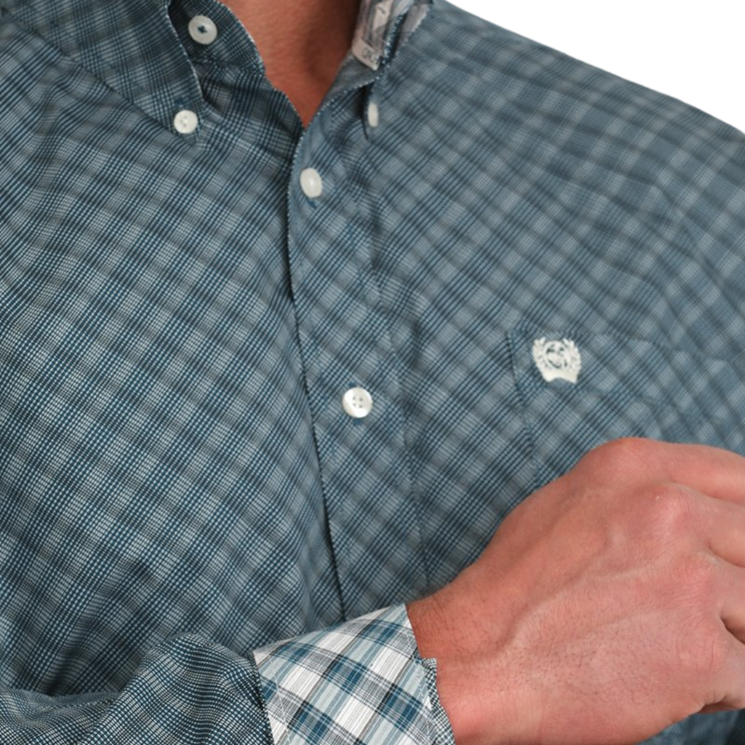 Cinch Men's Geometric Print Blue Shirt