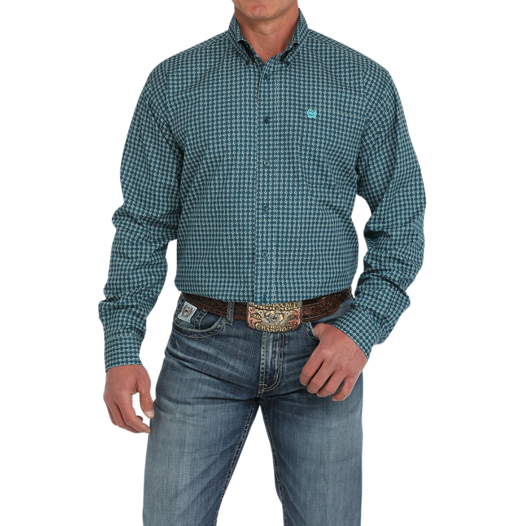 Cinch Men's Geometric Print Blue Shirt