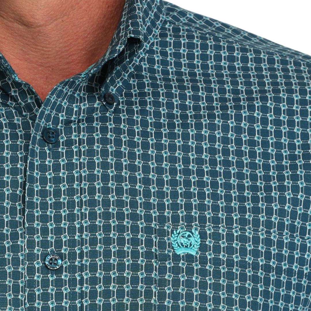 Cinch Men's Geometric Print Blue Shirt