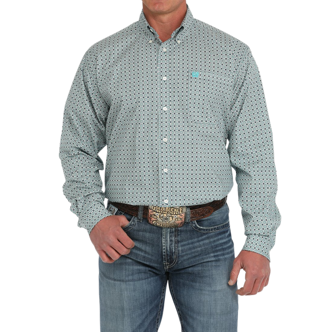 Cinch Men's Geometric Print Cream Shirt