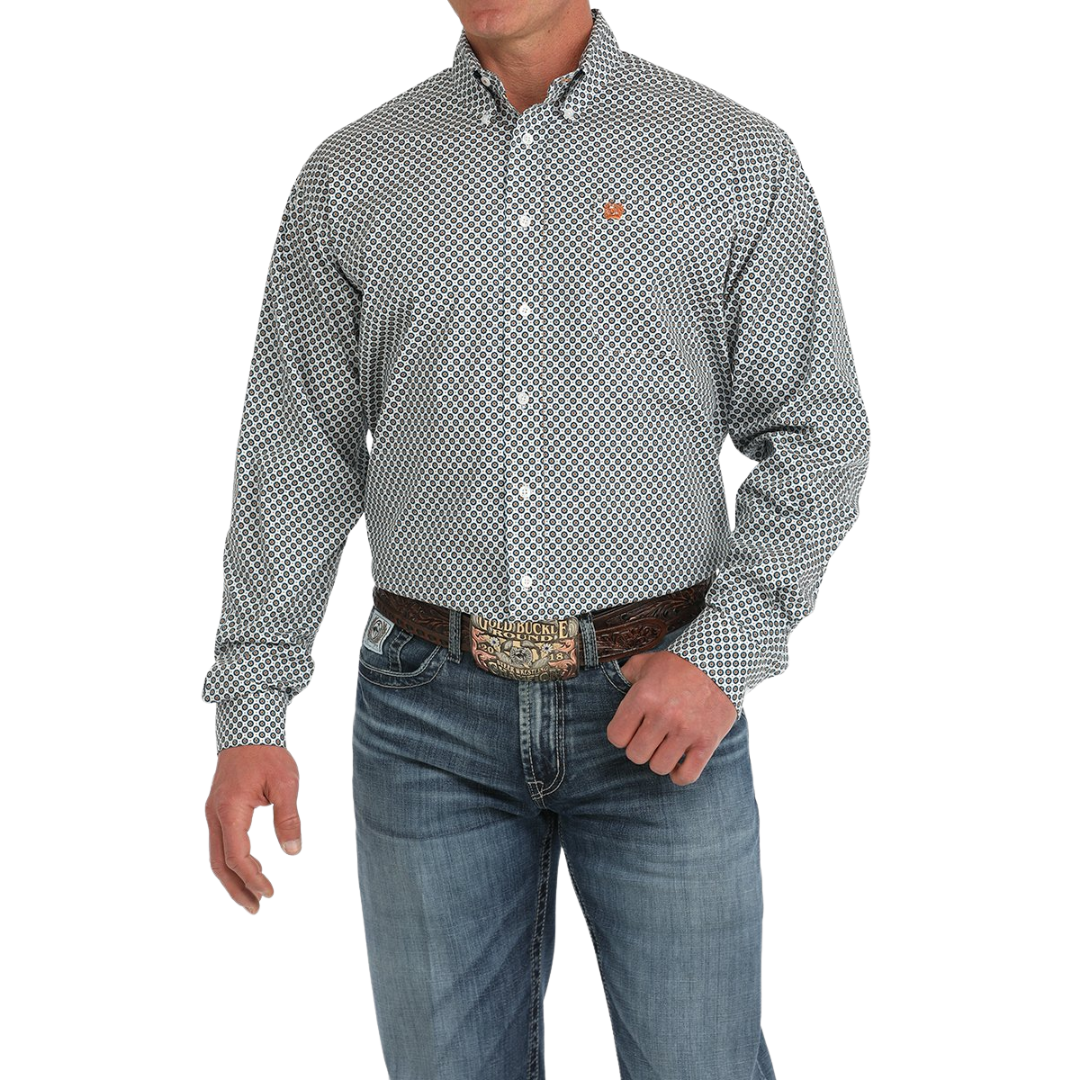 Cinch Men's Geometric Print White Shirt