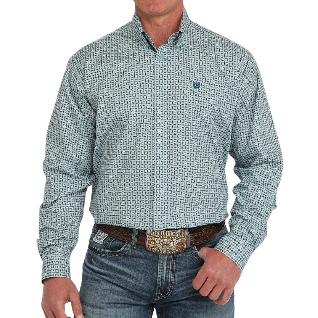 Cinch Men's Geometric Print Western Green Shirt