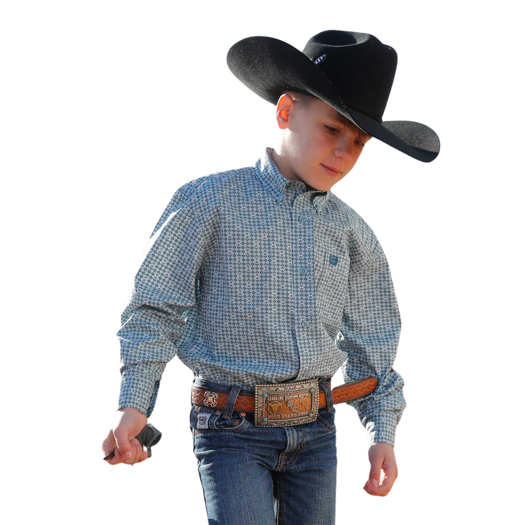 Cinch Youth Boy's Geometric Print Green Shirt