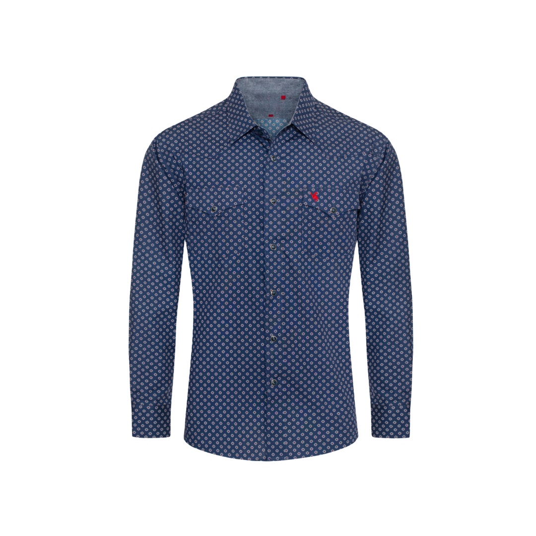 Avalon Men's Pearl Snap Print Blue Shirt