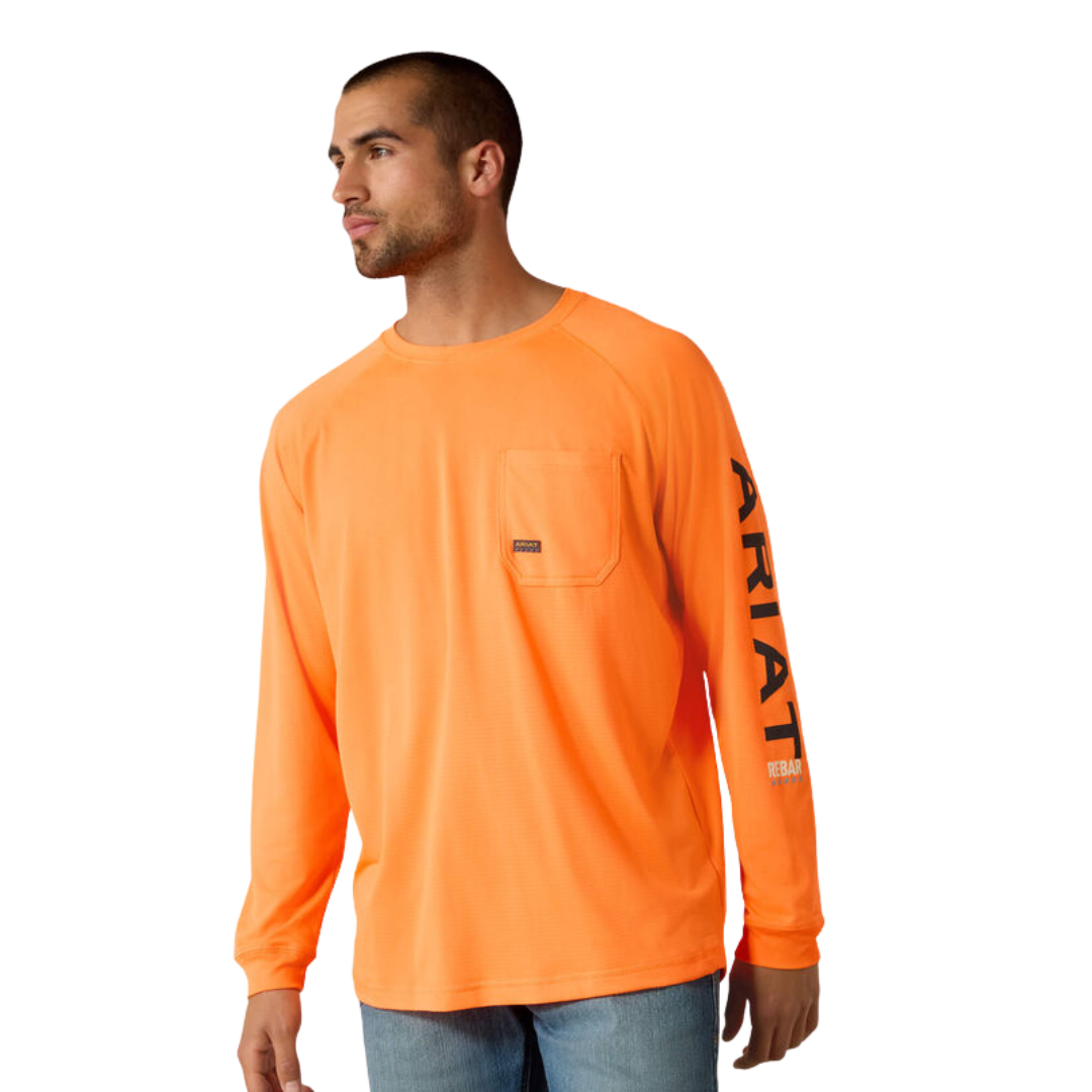 Ariat Men's Rebar Long Sleeve Neon Orange Tee Shirt - Big & Tall