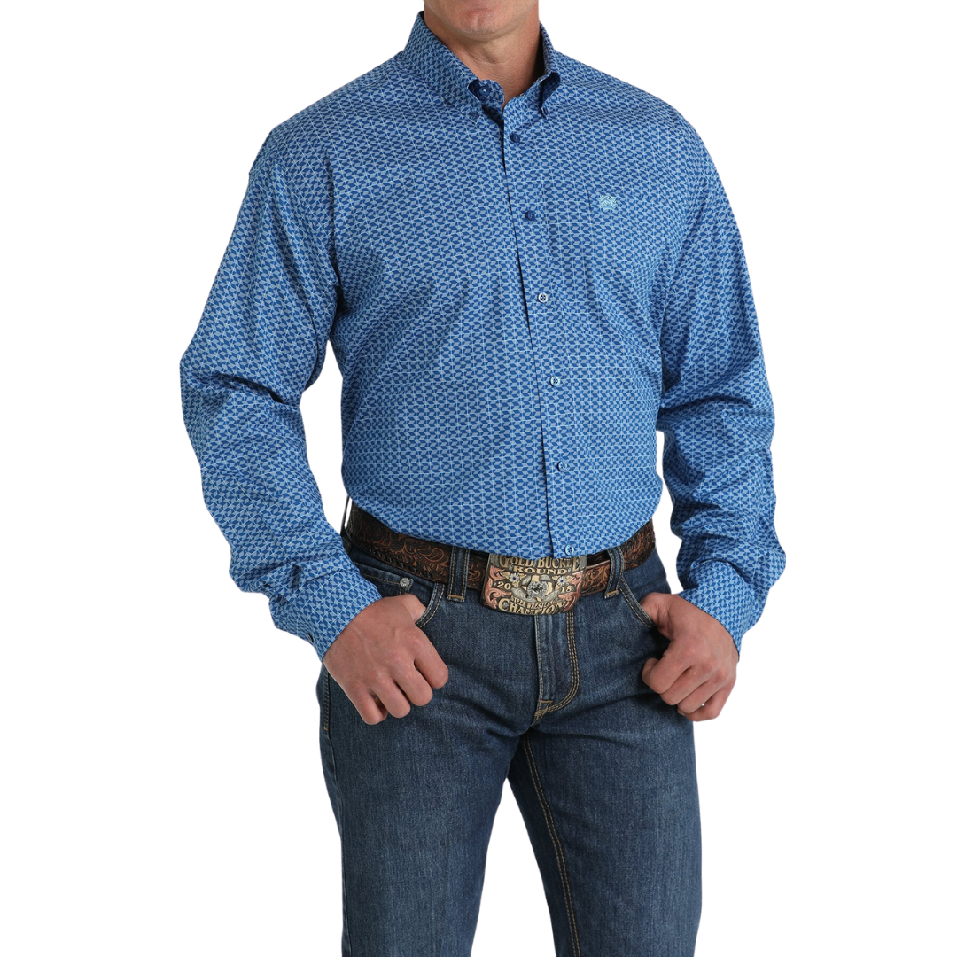 Cinch Men's Stretch Geometric Print Western Royal Shirt