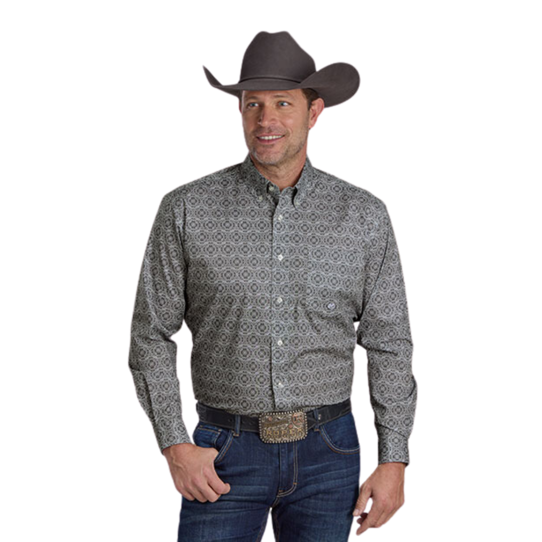 Roper Men's Stretch Medallion Grey Shirt