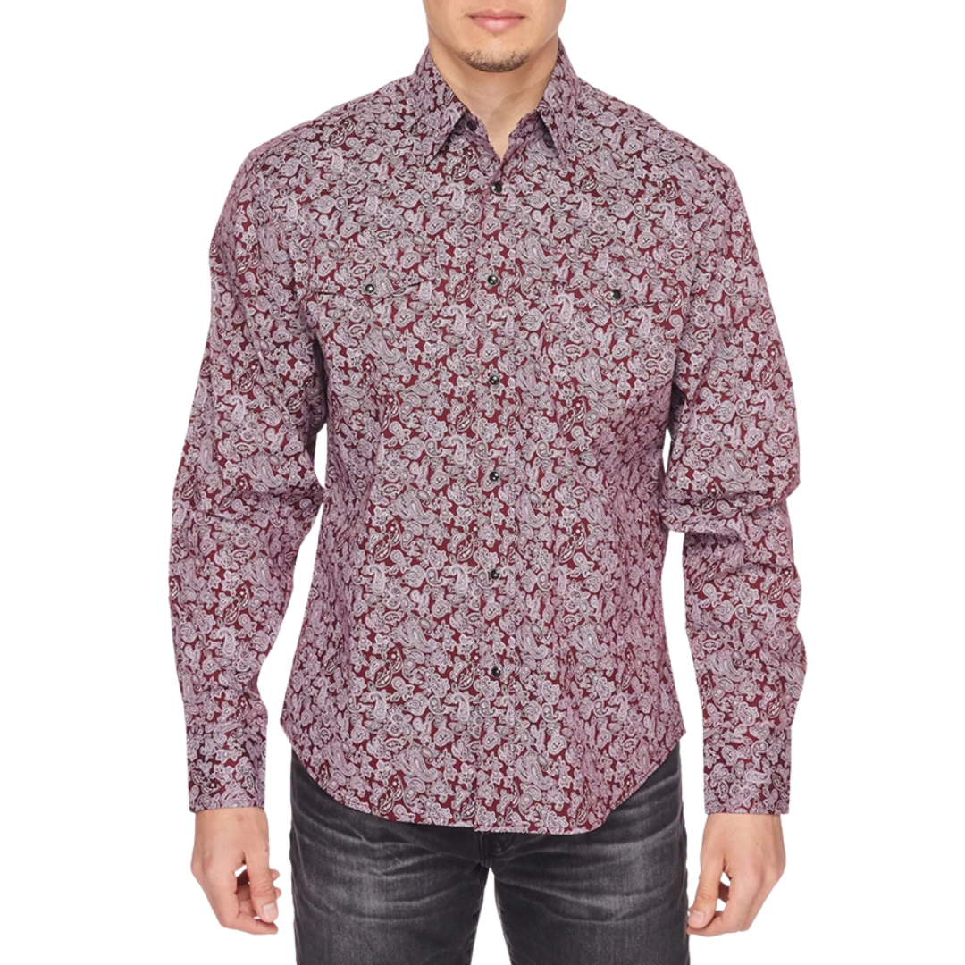 Avalon Men's Western Pearl Print Red Shirt