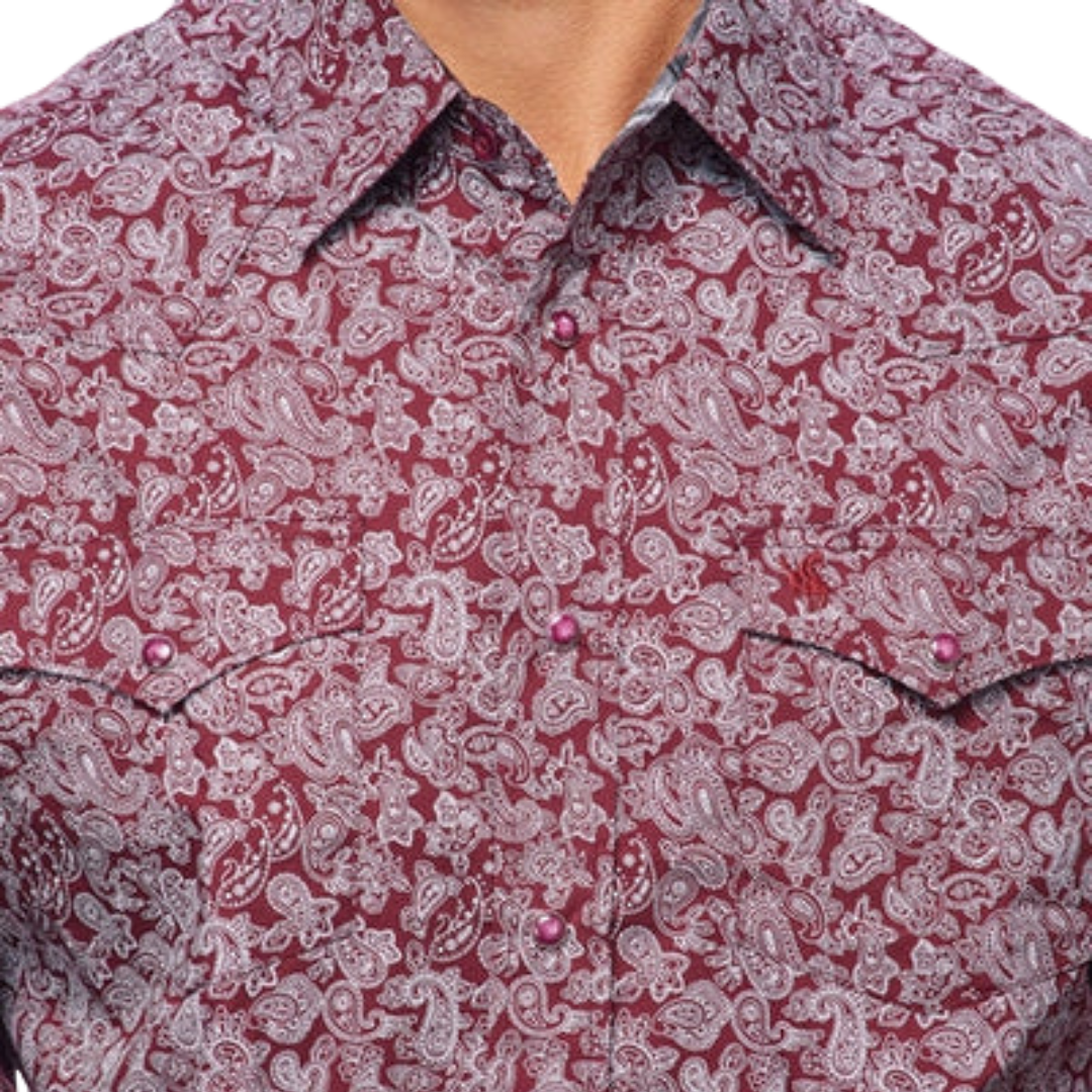 Avalon Men's Western Pearl Print Red Shirt