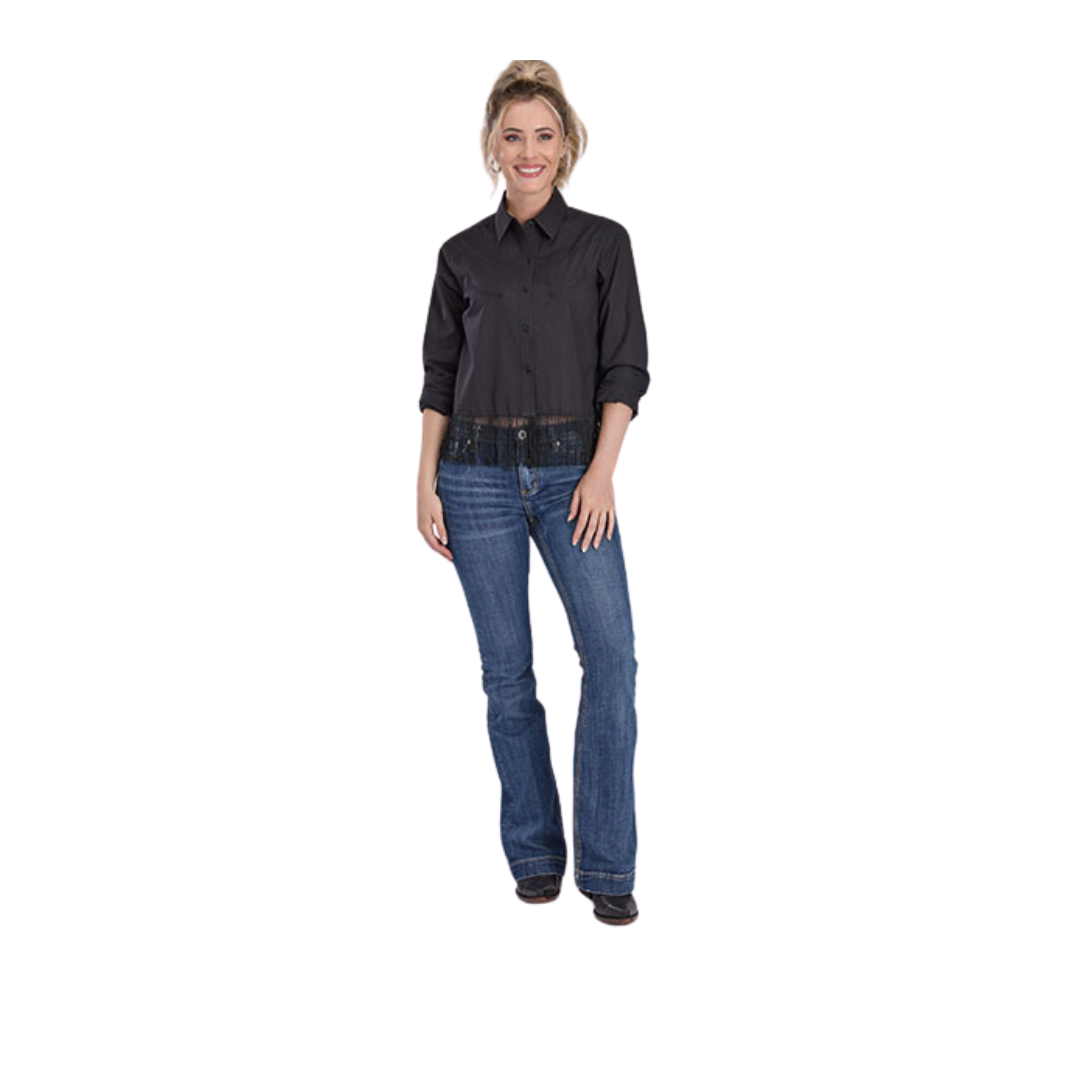 Roper Women's Cotton Cambric Black Blouse