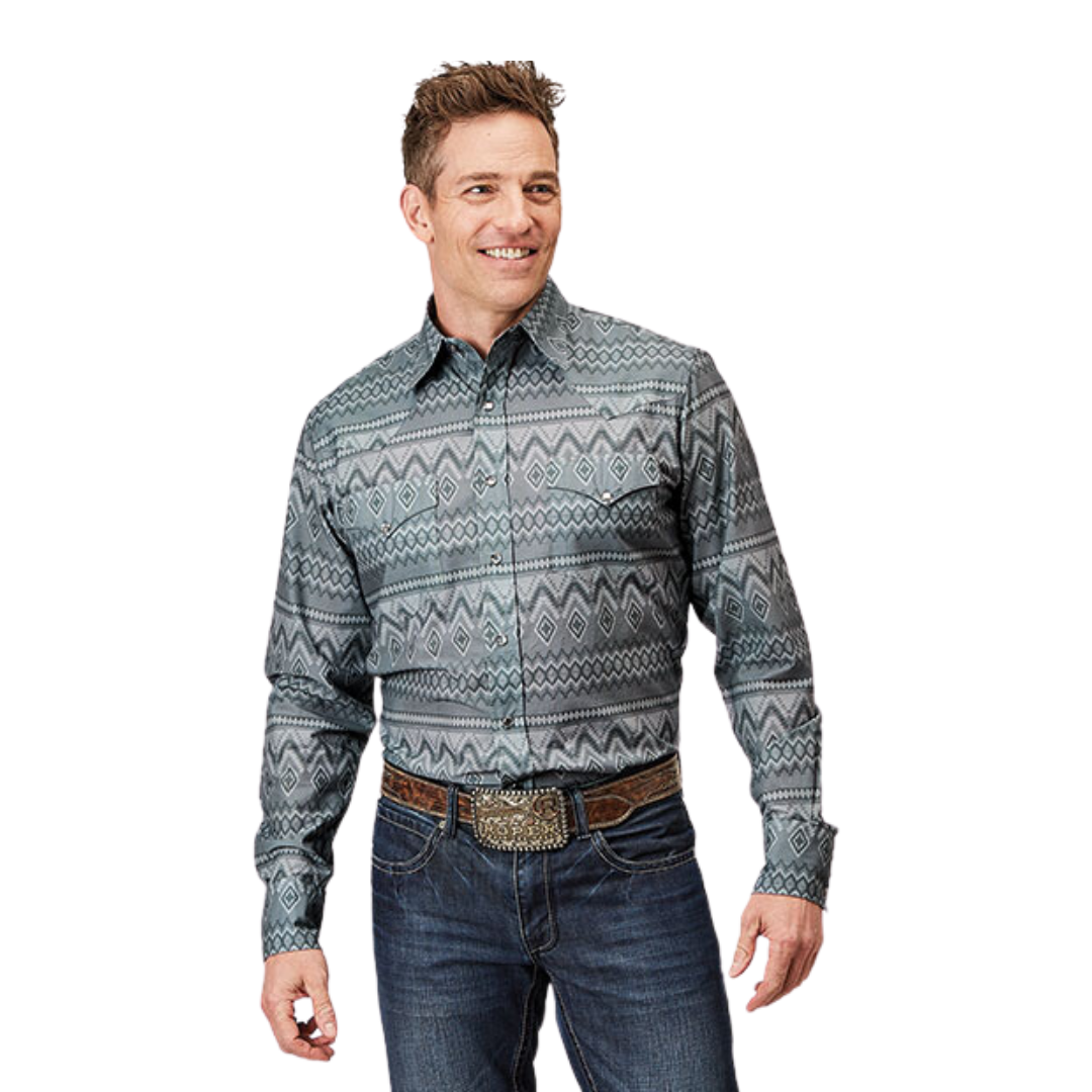 Roper Men's River Aztec Print Grey Shirt