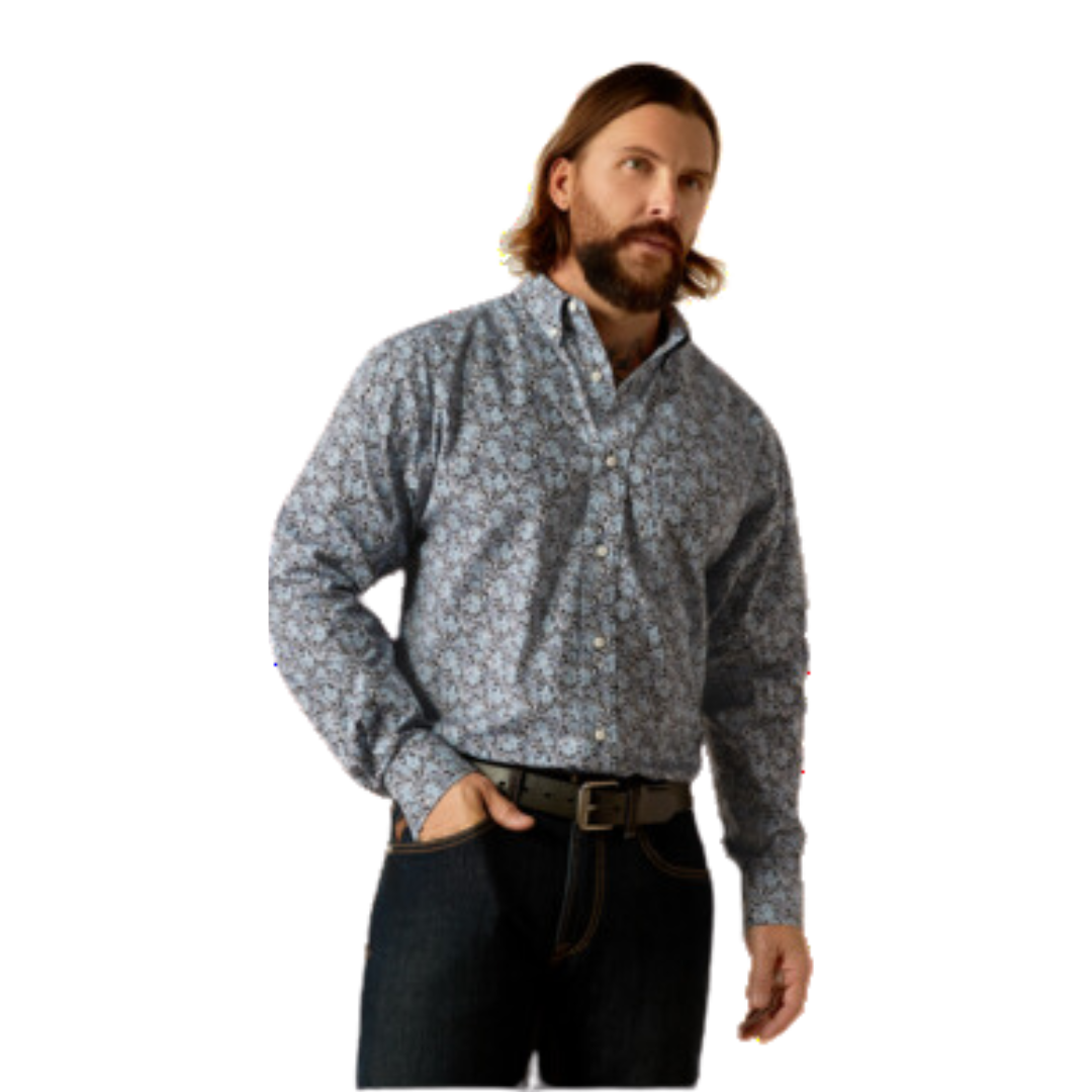 Ariat Men's Wrinkle Free Link Grey Floral Print Shirt