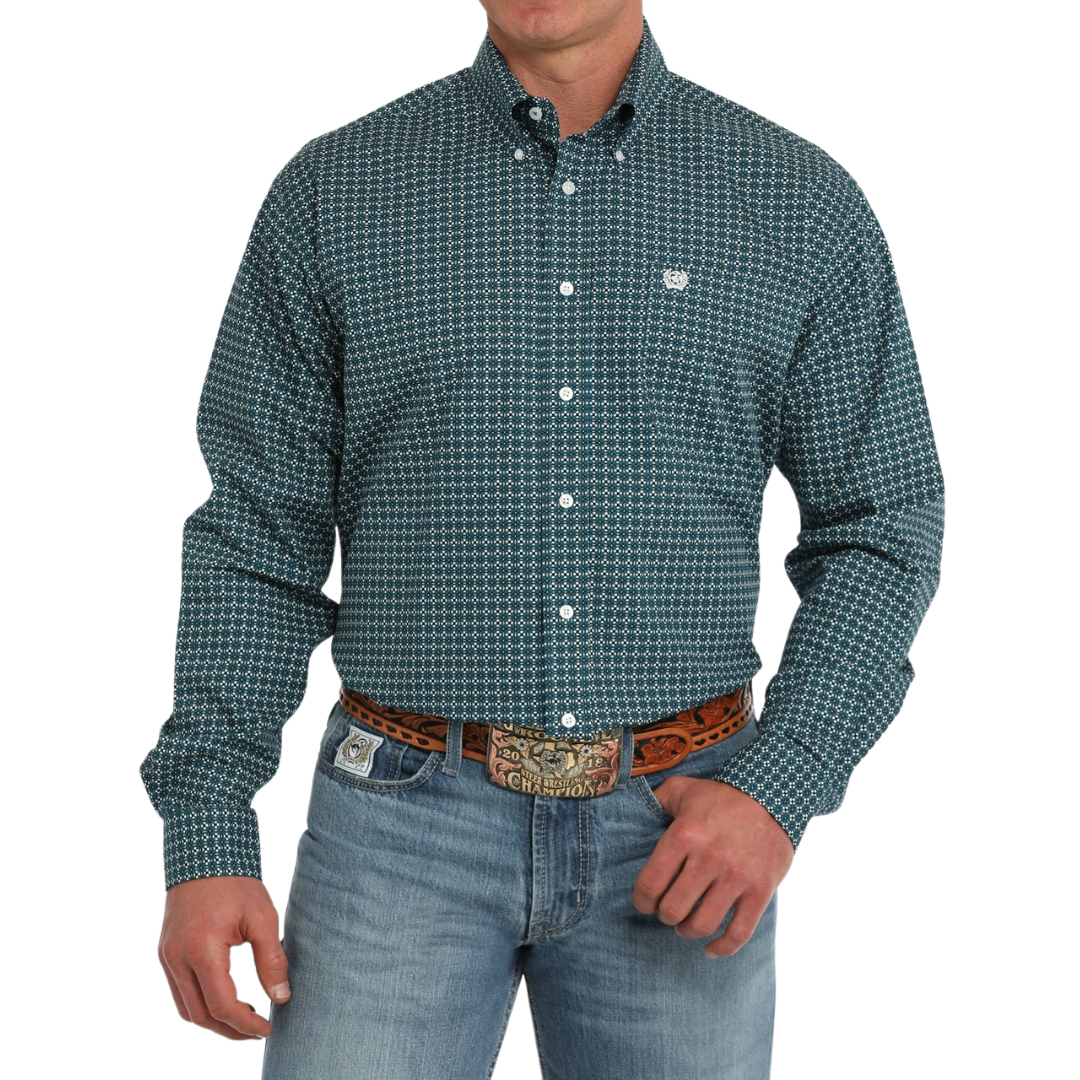 Cinch Men's Geometric Print Teal Shirt