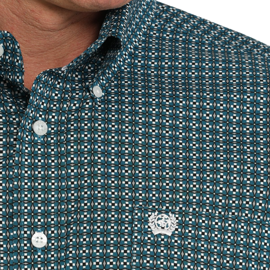 Cinch Men's Geometric Print Teal Shirt