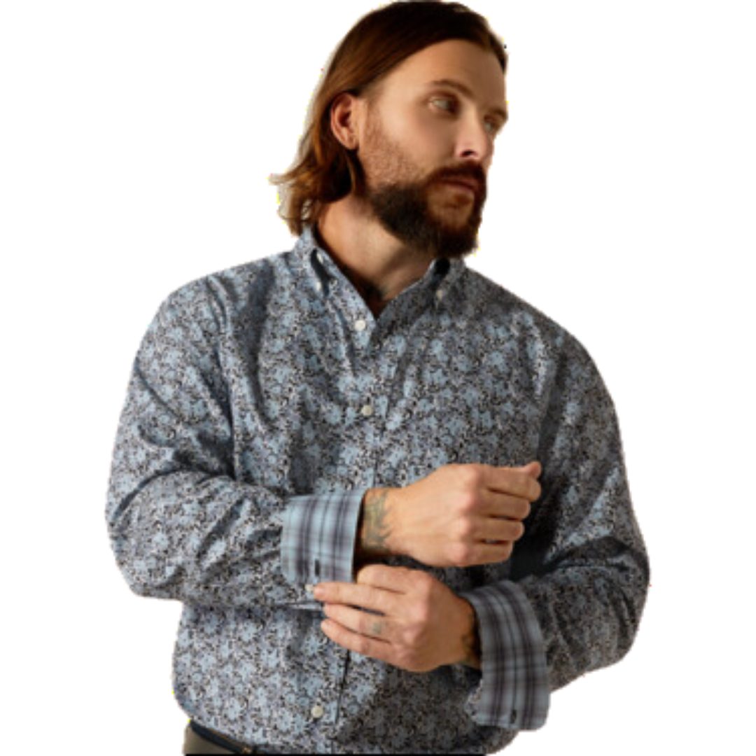 Ariat Men's Wrinkle Free Link Grey Floral Print Shirt