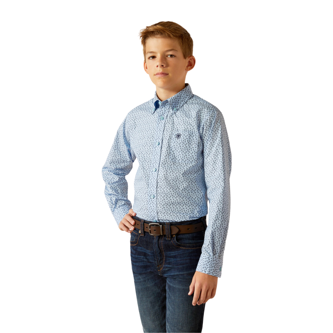 Ariat Youth Boy's Rowan Print Light Blue Shirt