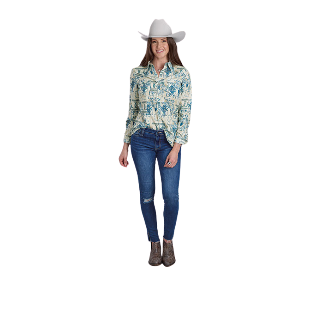 Roper Women's Allover Print Brown Shirt