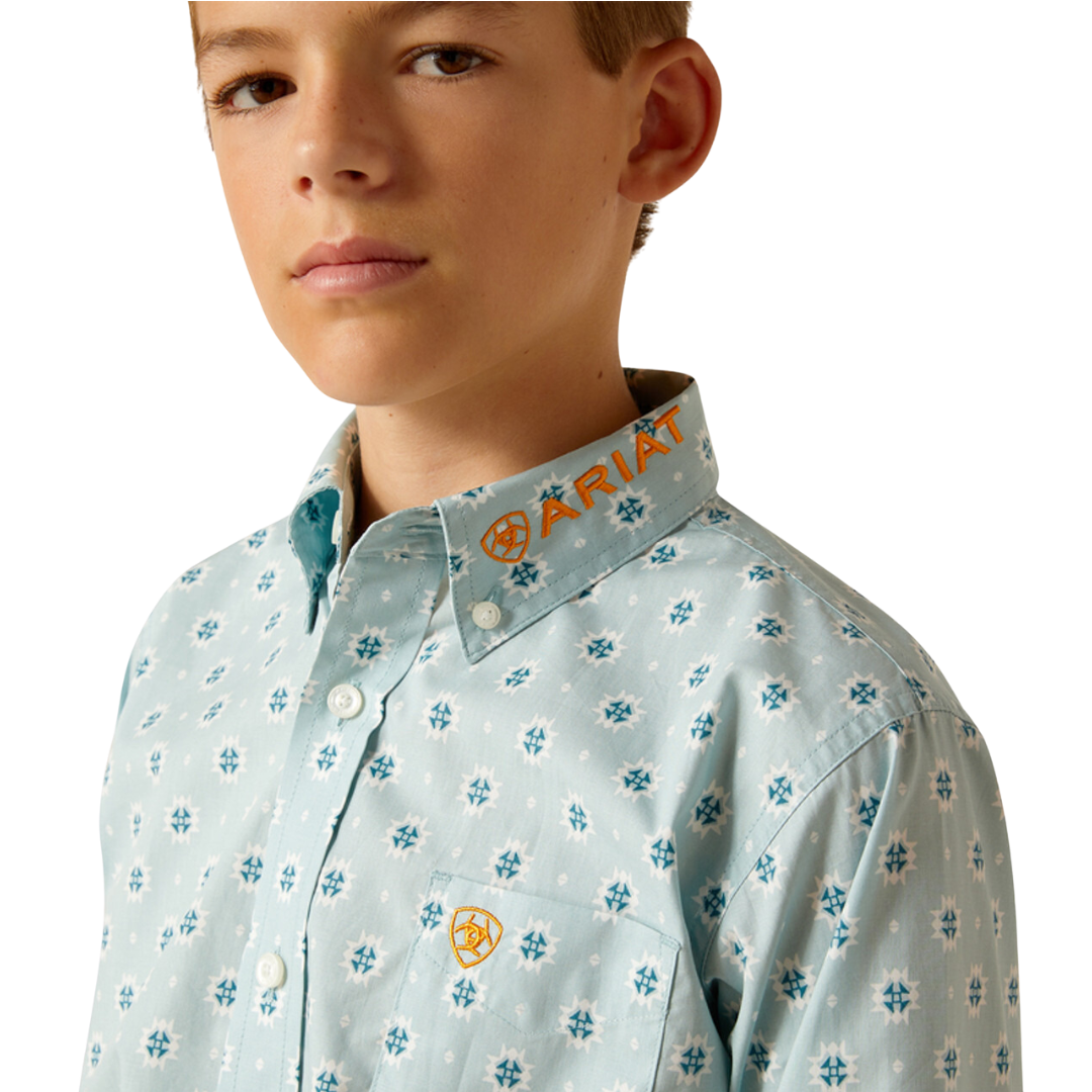 Ariat Youth Boy's Team Logo Colton Classic Aqua Shirt