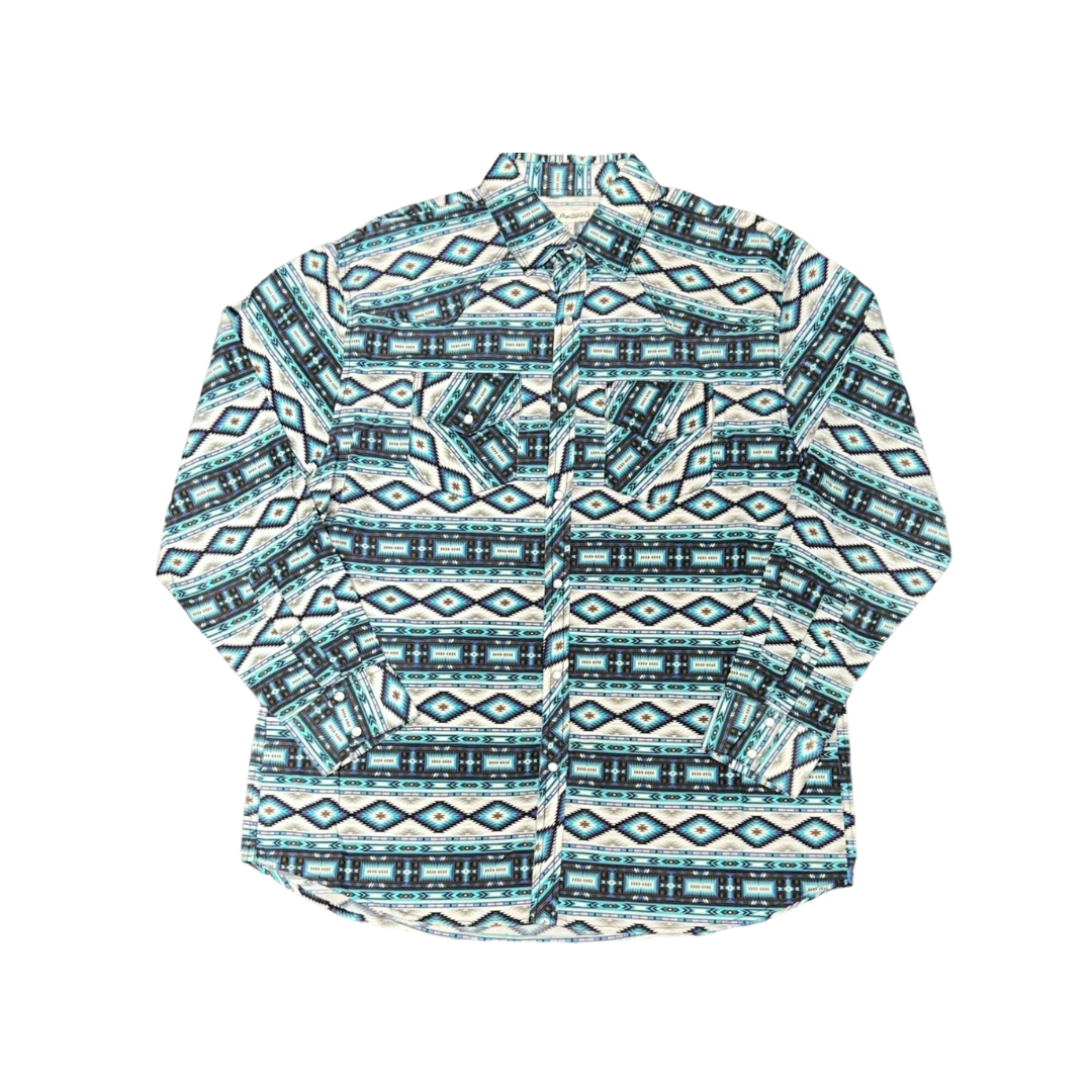 Montana Co Men's Aztec Print Blue Shirt