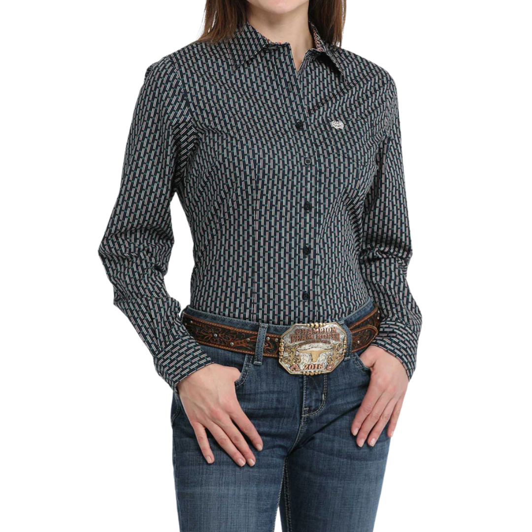 Cinch Women's Button Up Western Navy Print Shirt