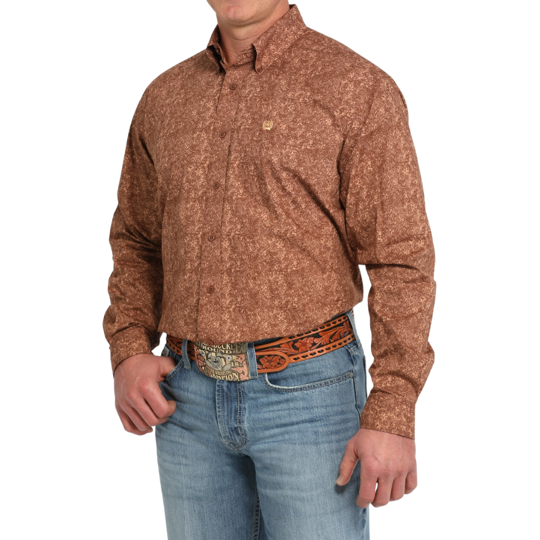 Cinch Men's Long Sleeve Paisley Brown Shirt