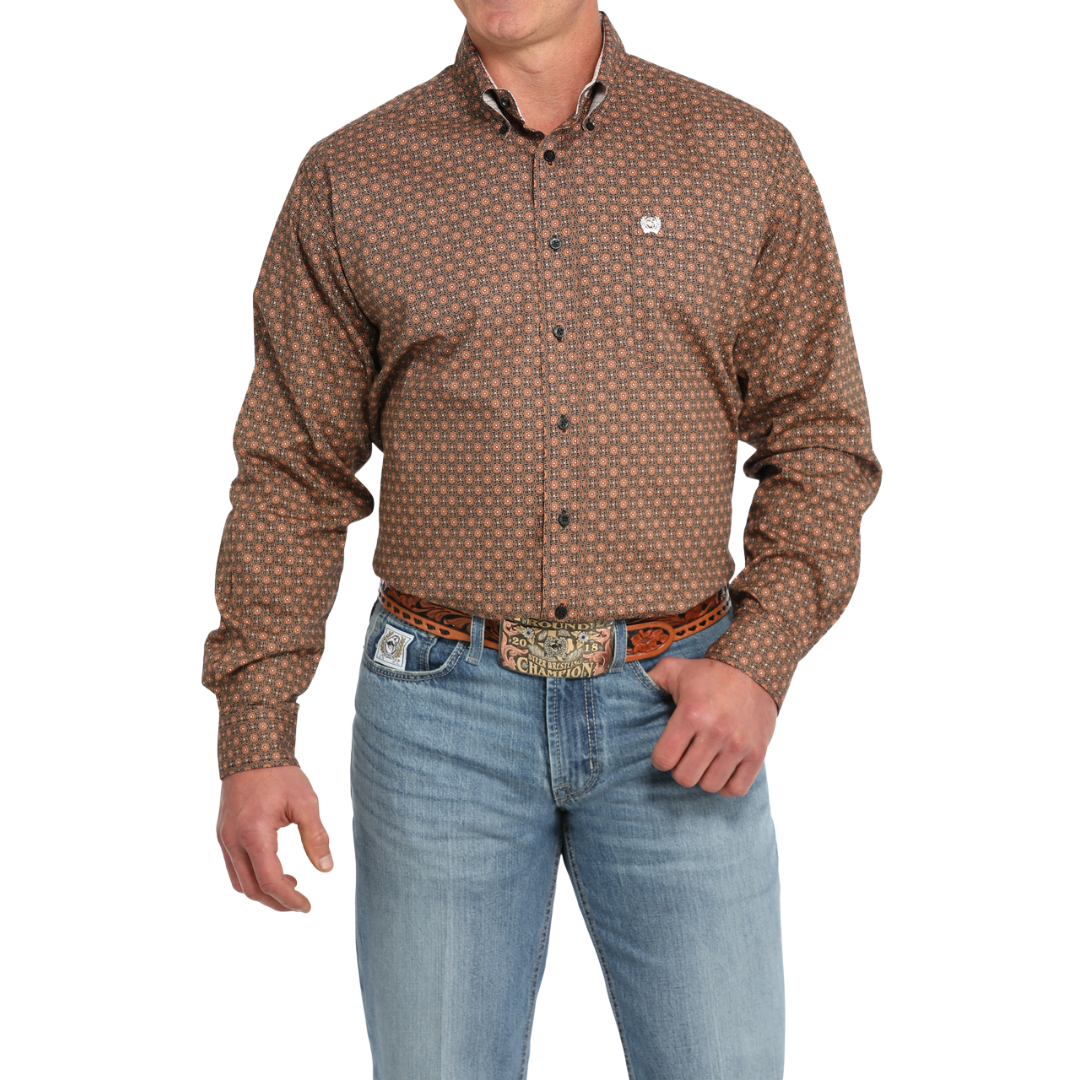 Cinch Men's Long Sleeve Geometric Print Black Shirt