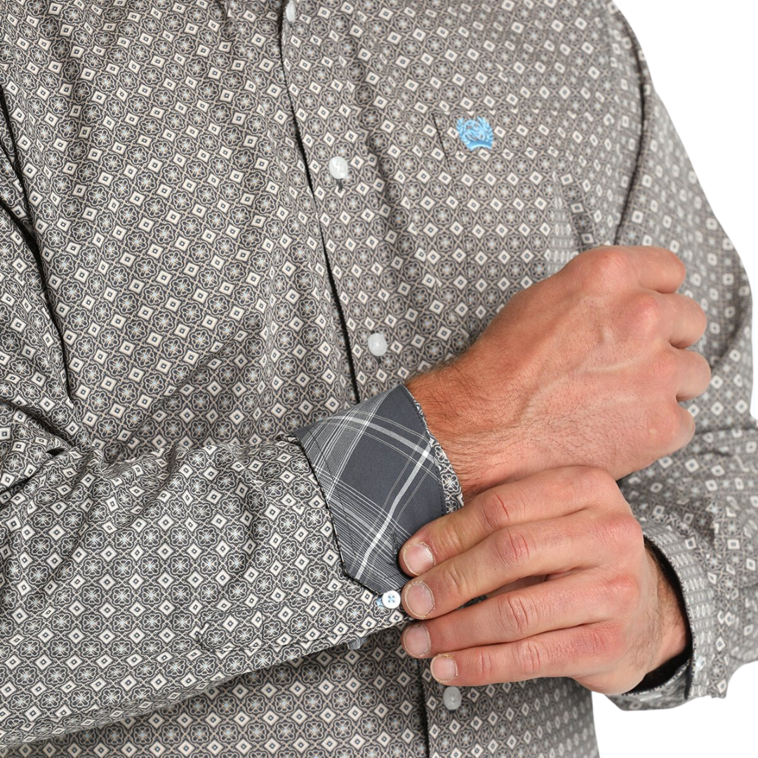 Cinch Men's Medallion Print Button Down Western Blue Shirt
