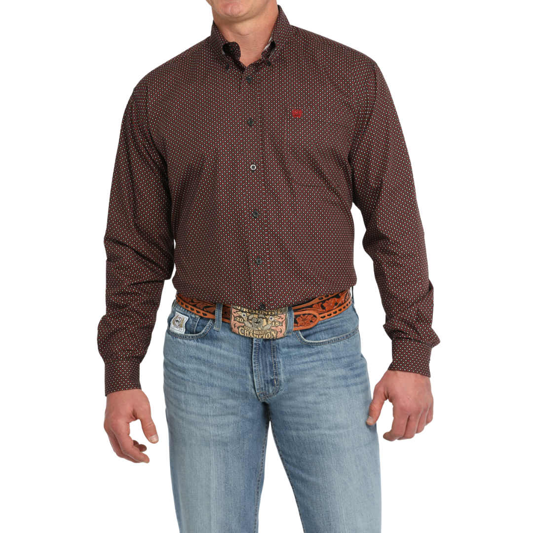 Cinch Men's Button Down Print Black Wred Shirt