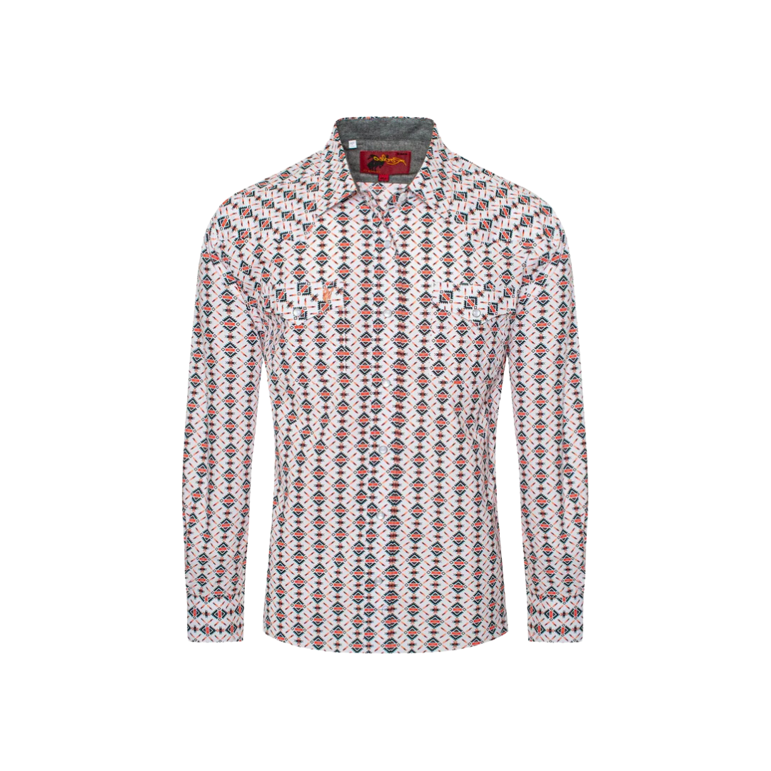 Avalon Men's Western Pearl Snap Aztec Print Red Shirt