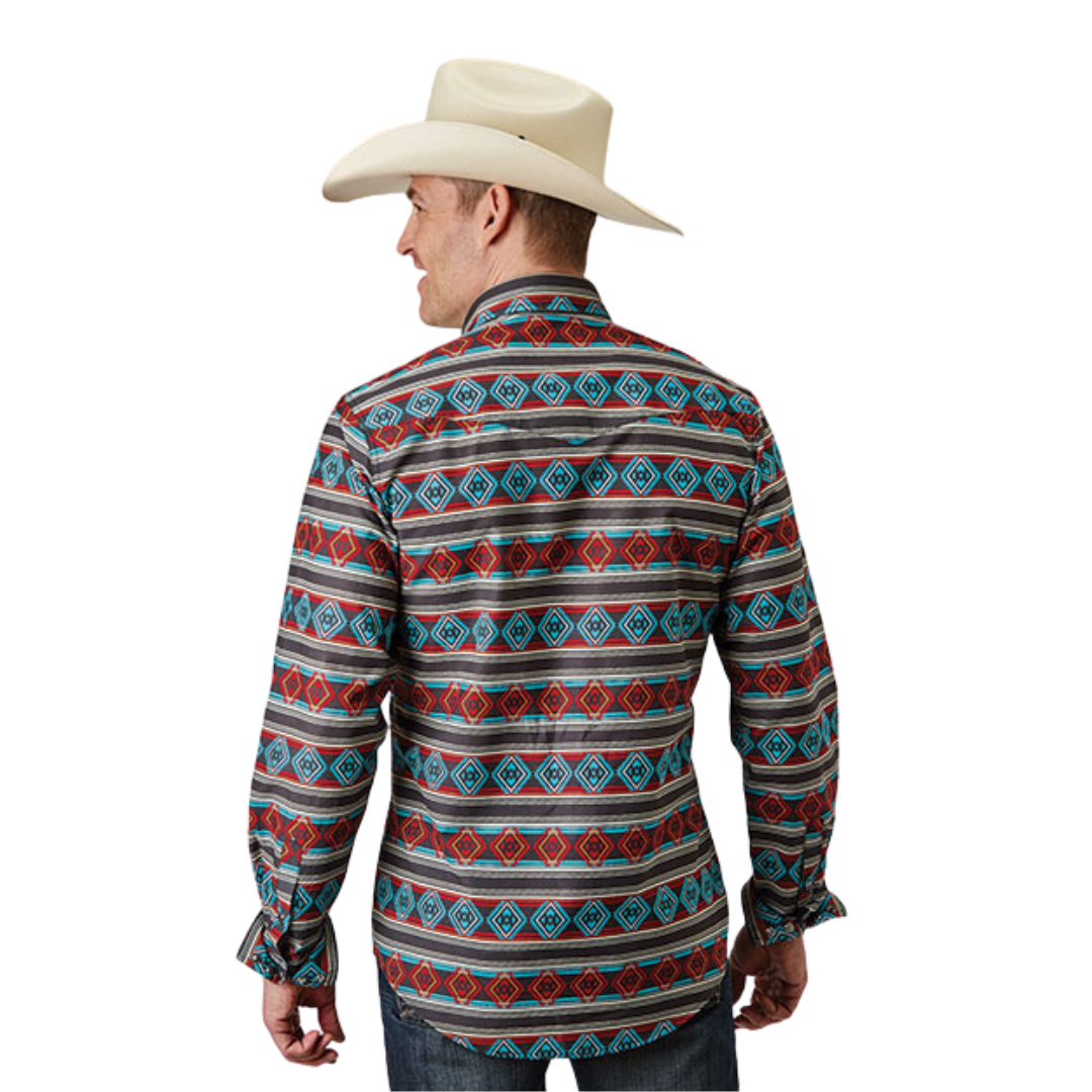 Roper Men's Aztec Stripe Print Red Shirt