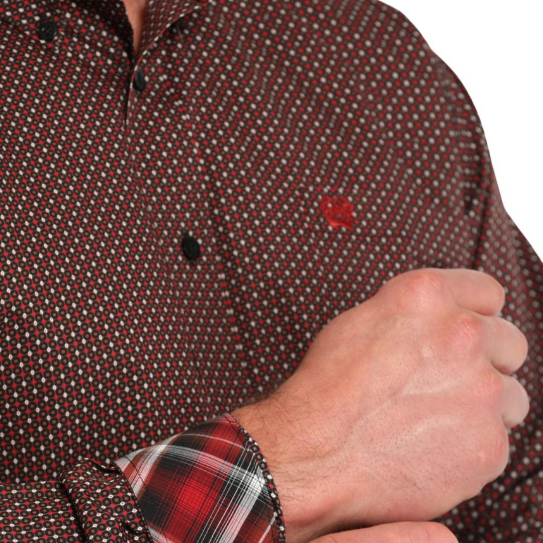 Cinch Men's Button Down Print Black Wred Shirt