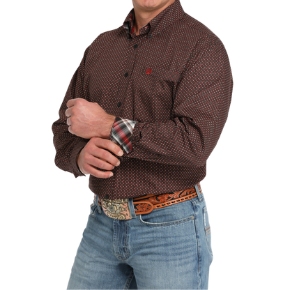 CINCH Men's Black Printed Shirt with Red Plaid Trim