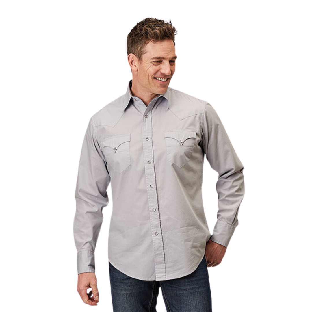 Roper Men's Solid Snap Poplin Grey Shirt