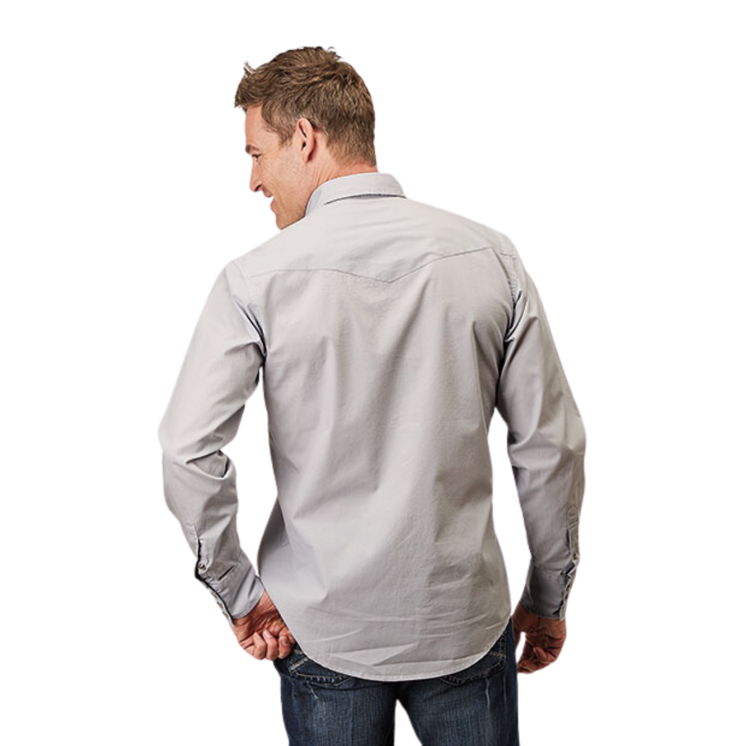 Roper Men's Solid Snap Poplin Grey Shirt