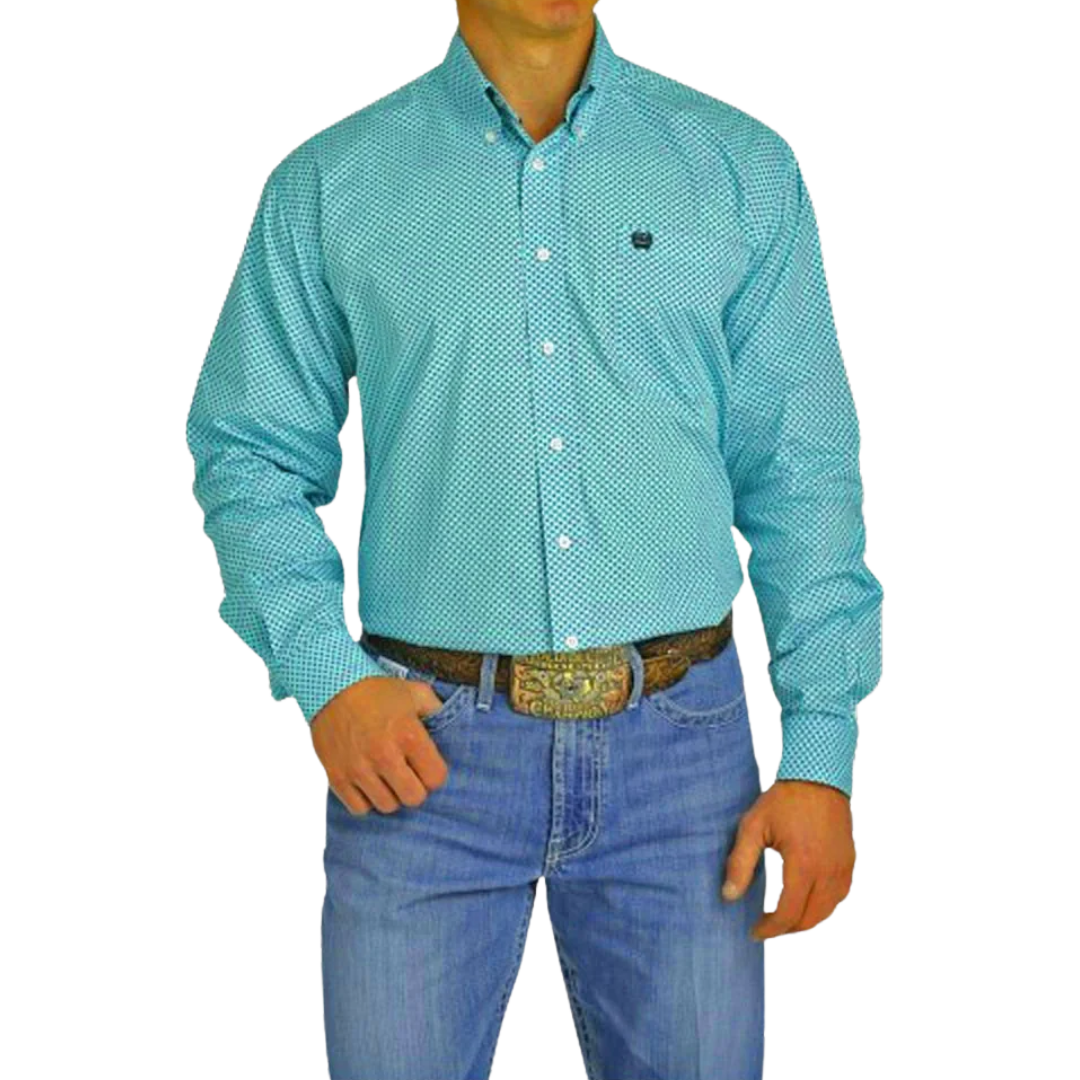 Cinch Men's Button Down Print Blue Shirt