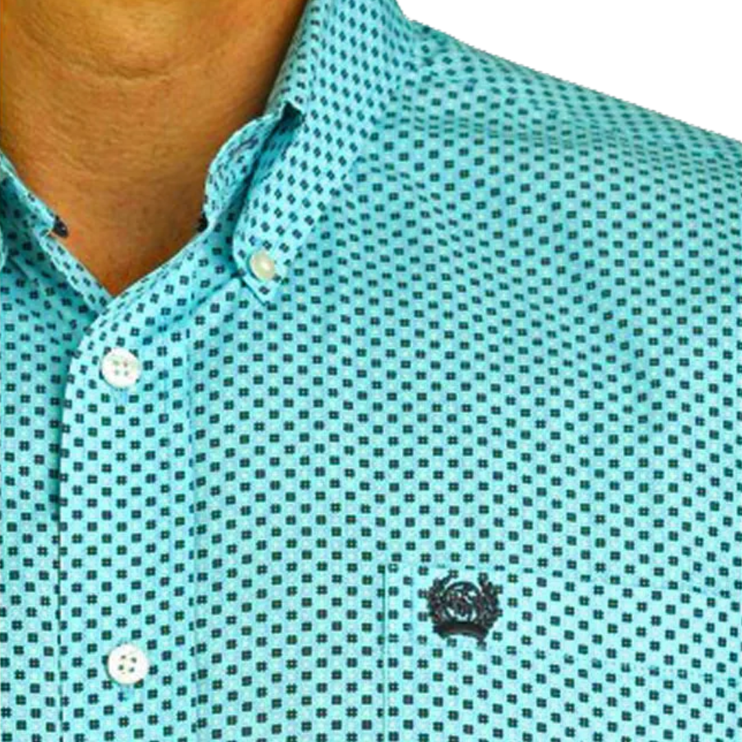 Cinch Men's Button Down Print Blue Shirt