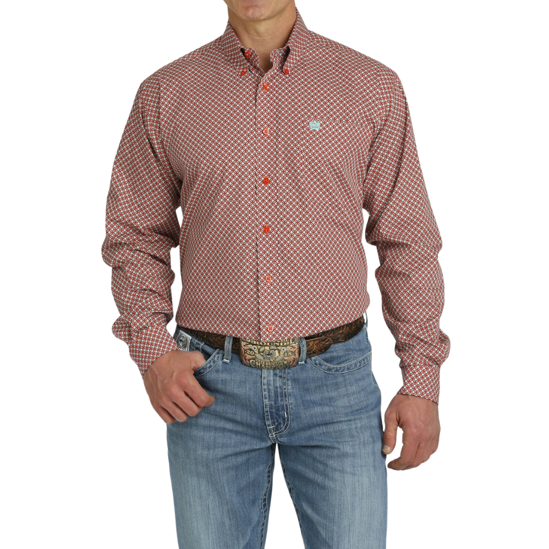 Cinch Men's Printed Spandex Weave Red Shirt