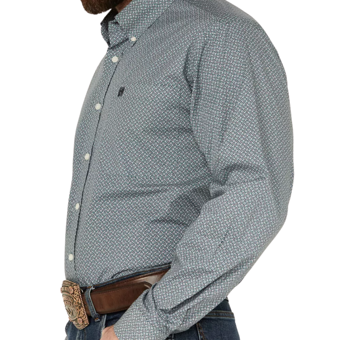Cinch Men's Geo Print Long Sleeve Teal Shirt