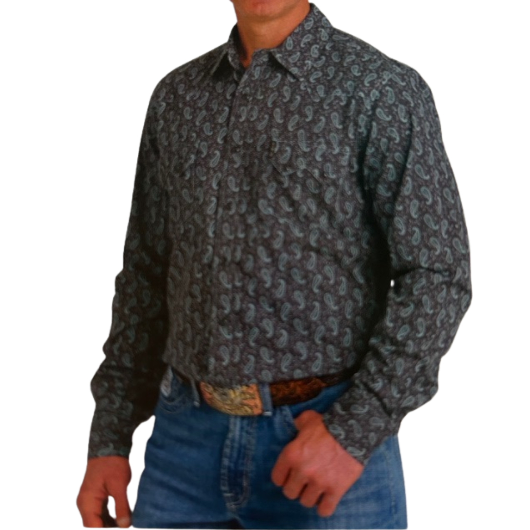 Cinch Men's Modern Fit Green Paisley Shirt