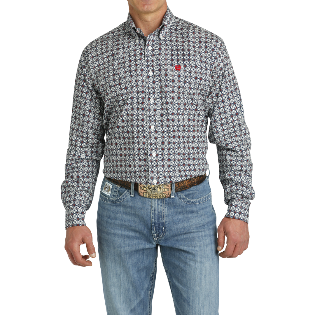Cinch Men's Print Geometric Black Red Shirt