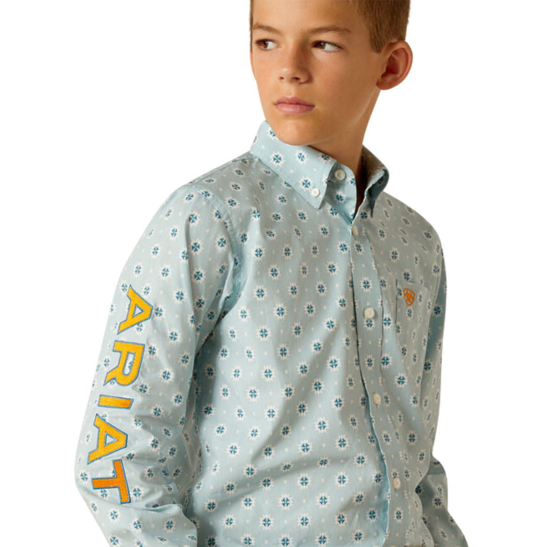 Ariat Youth Boy's Team Logo Colton Classic Aqua Shirt