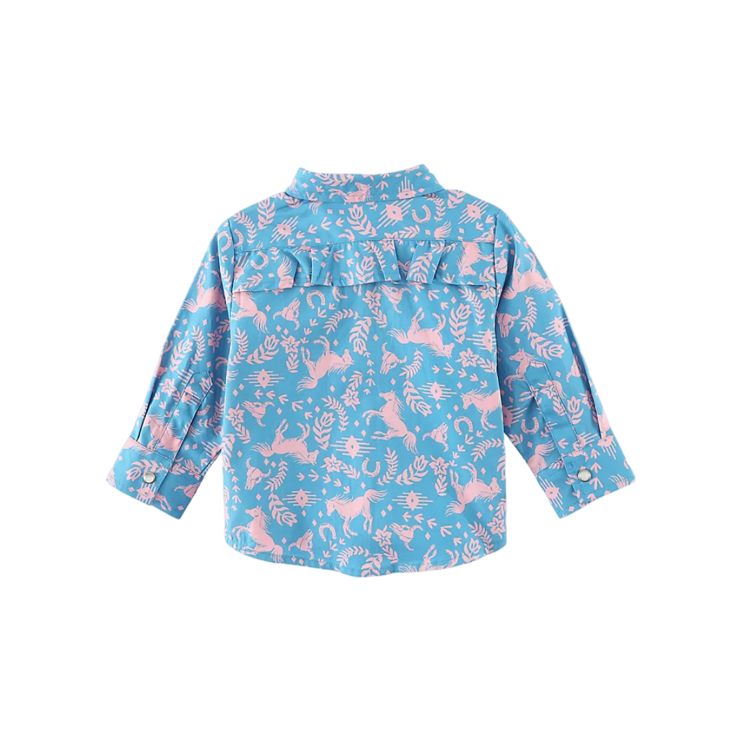 Wrangler Infant Girl's Horse Print Western Blue Shirt