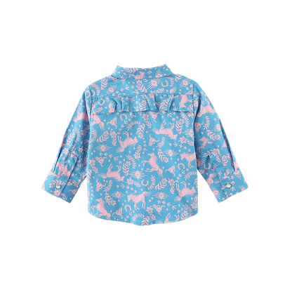 Wrangler Infant Girl's Horse Print Western Blue Shirt