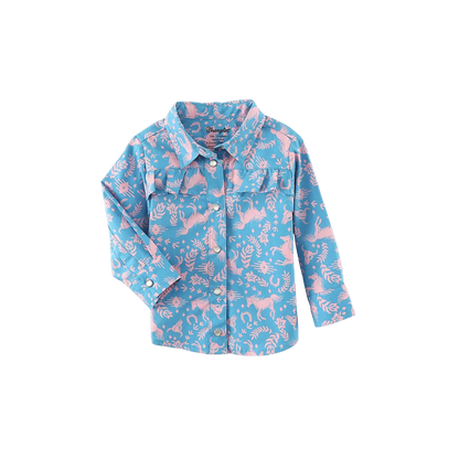 Wrangler Infant Girl's Horse Print Western Blue Shirt