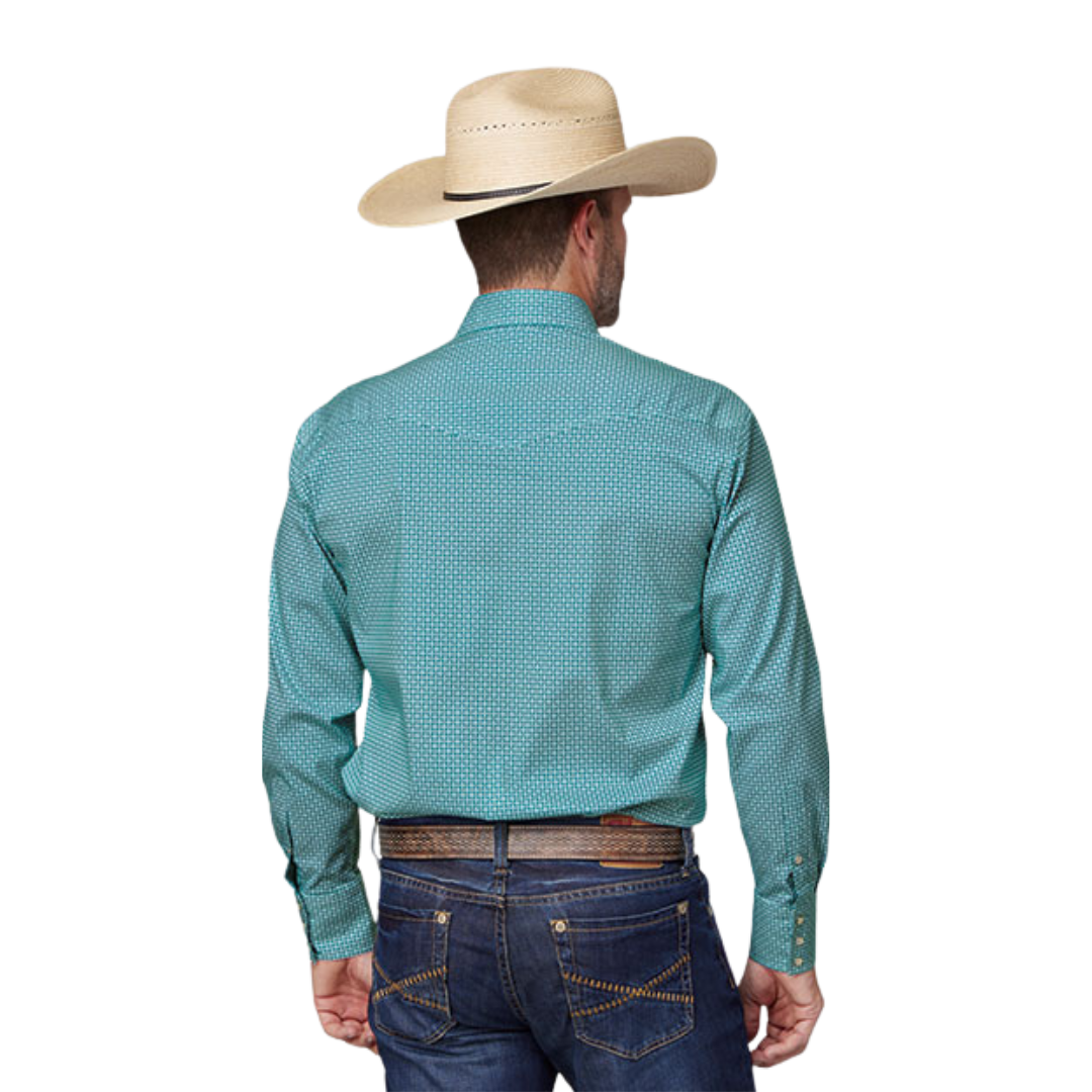 Roper Men's Stretch Teal Western Green Shirt