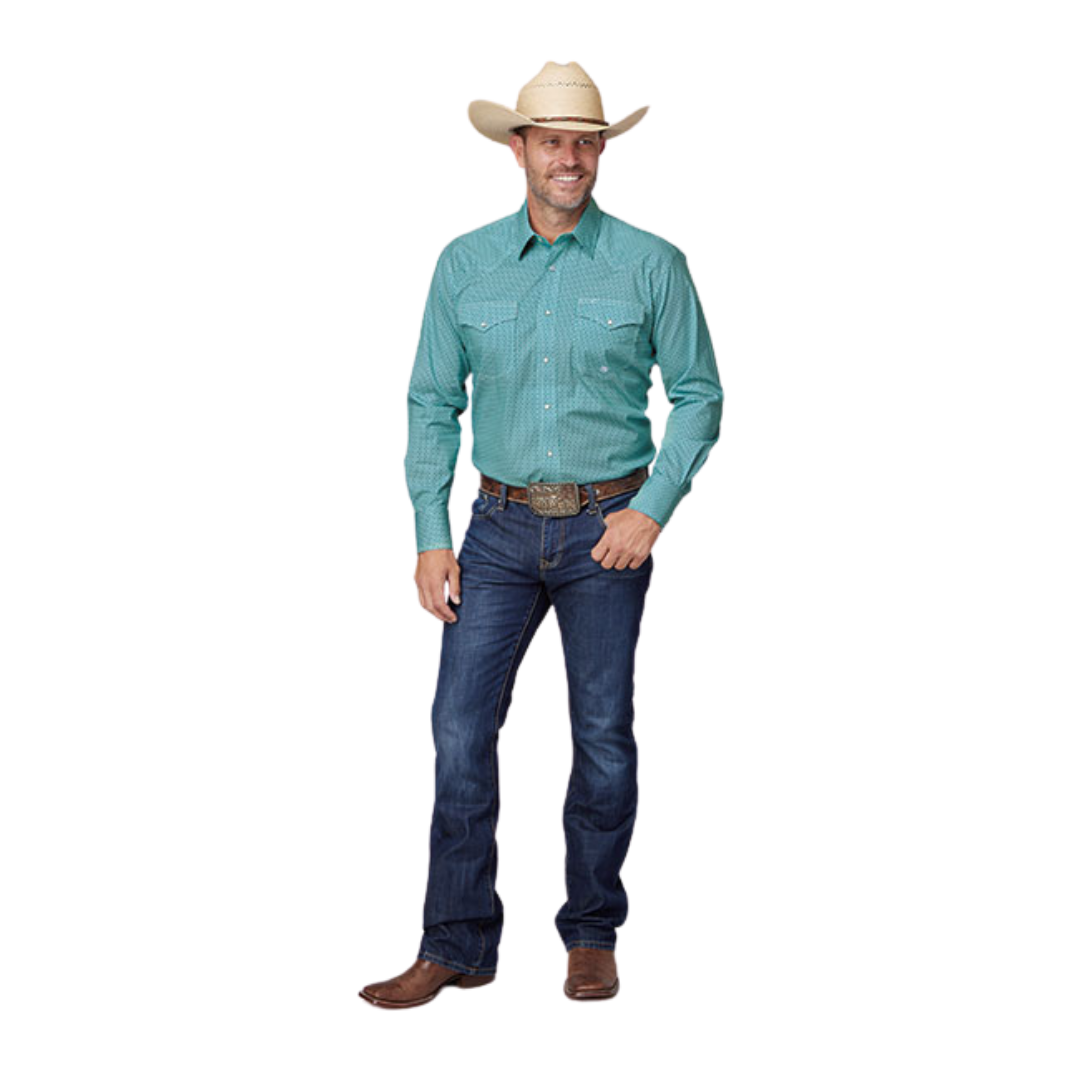 Roper Men's Stretch Teal Western Green Shirt