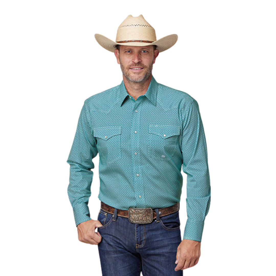 Roper Men's Stretch Teal Western Green Shirt